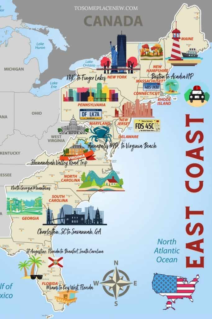 美国东海岸公路旅行图解地图