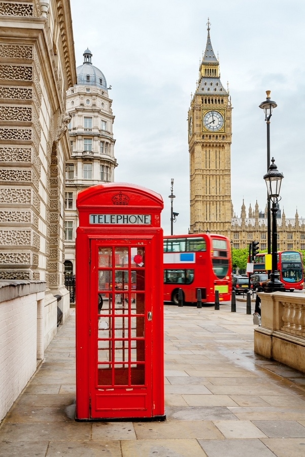 英国伦敦的电话亭和红色巴士