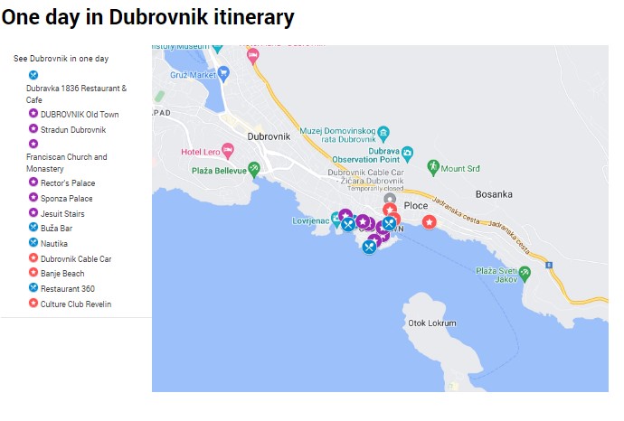 杜布罗夫尼克一天行程谷歌地图