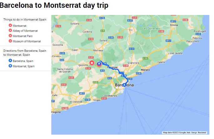 巴塞罗那到蒙特塞拉特一日游地图